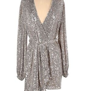 Zara Silver Sequin Wrap Dress